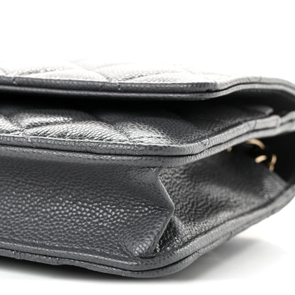 Quilted Caviar Wallet Bag - Grey