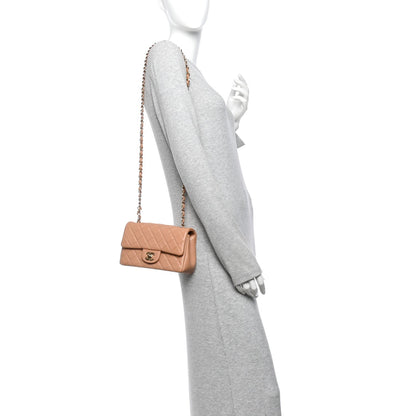 Mini Quilted Lambskin Flap Shoulder Bag - Tan
