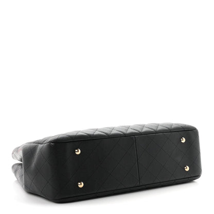 Small Quilted Caviar Tote Bag - Black
