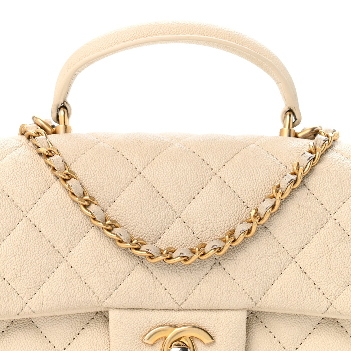 Mini Quilted Caviar Flap Shoulder Bag - Tan