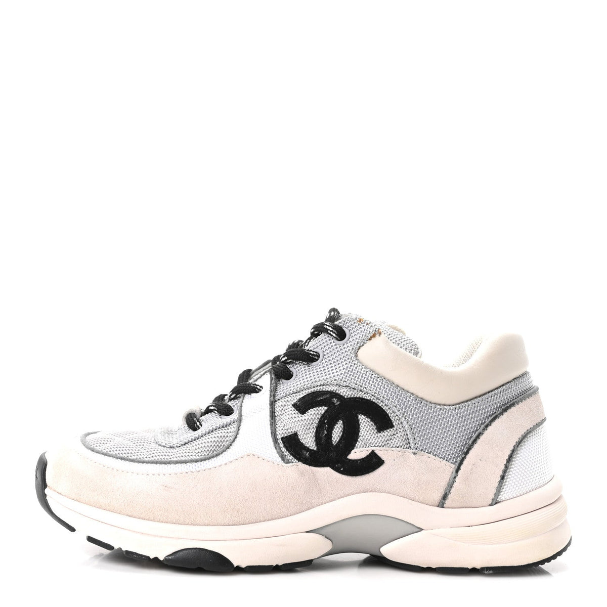 Mesh Suede Calfskin Grained Calfskin CC Sneakers Grey White