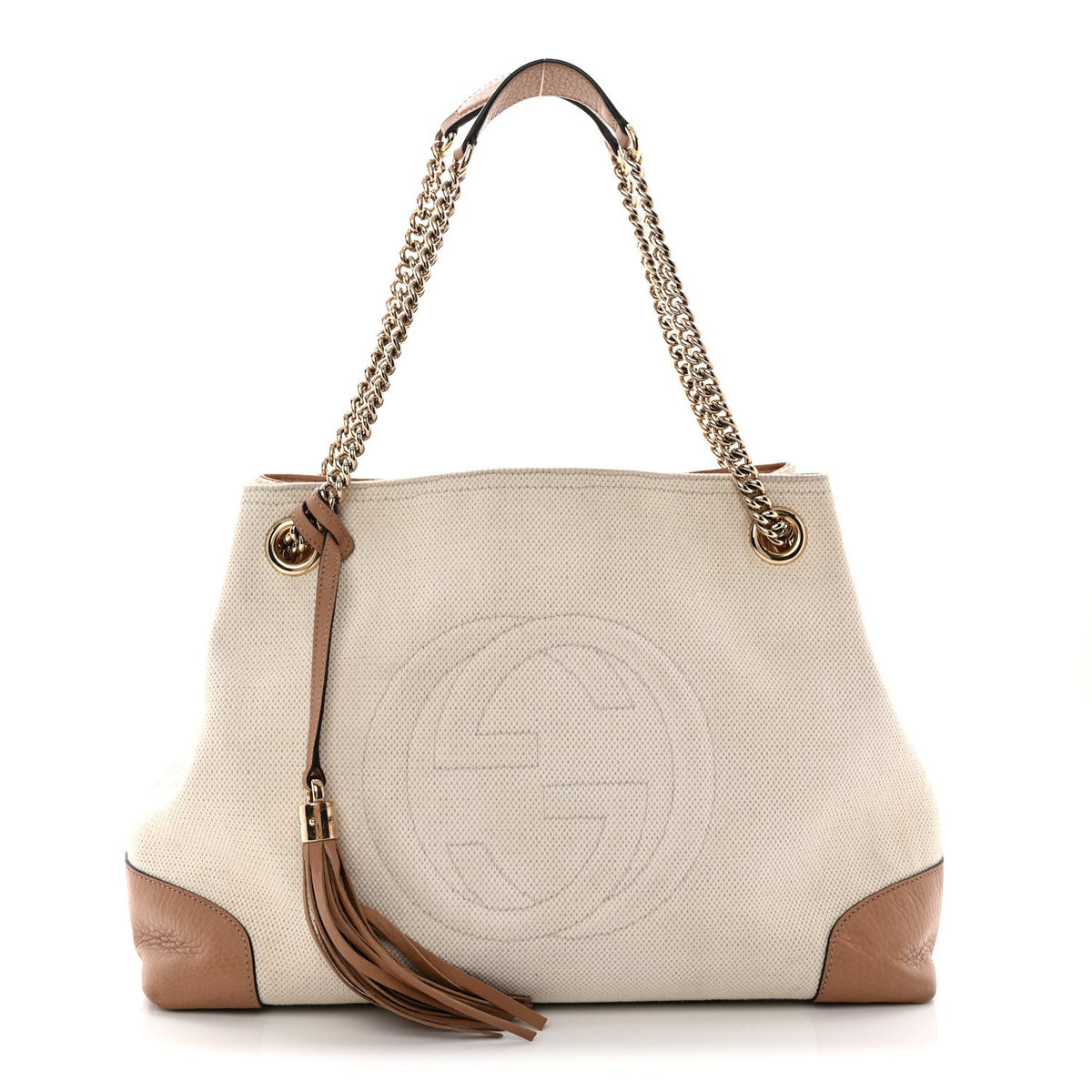 Medium Calfskin Canvas Shoulder Bag - White