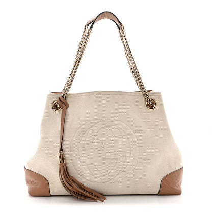 Medium Calfskin Canvas Shoulder Bag - White