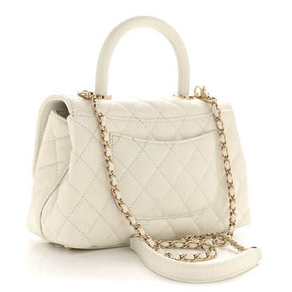Mini Quilted Caviar Flap Shoulder Bag - White