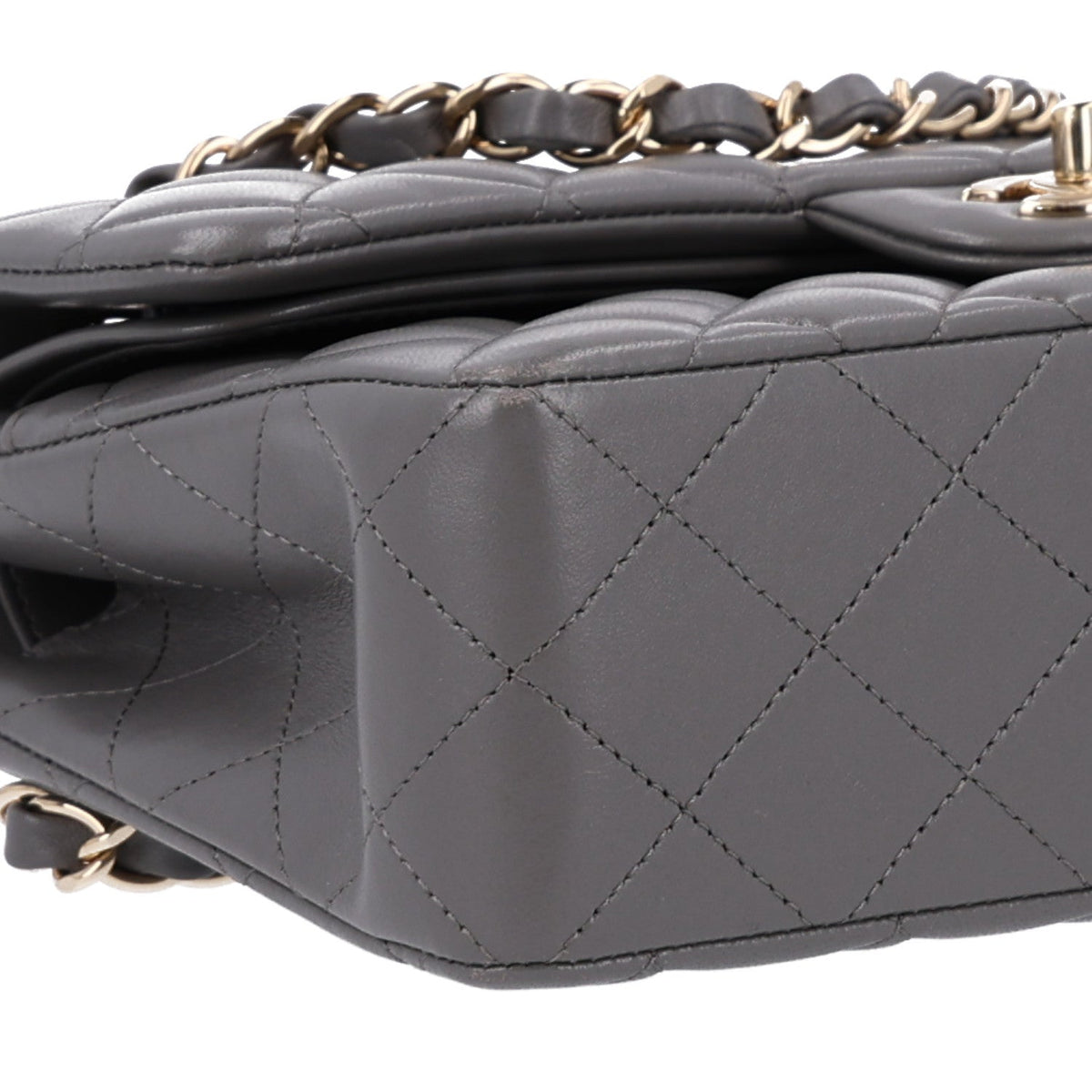 Small Quilted Lambskin Flap Shoulder Bag - Grey