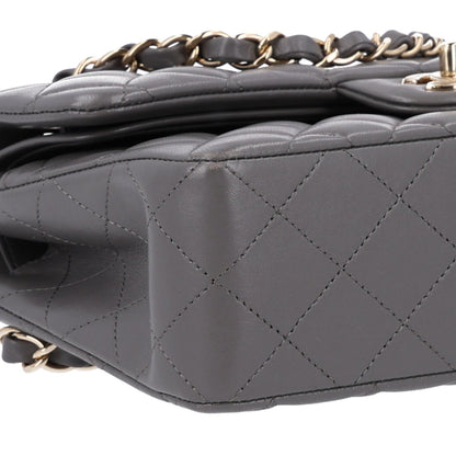Small Quilted Lambskin Flap Shoulder Bag - Grey