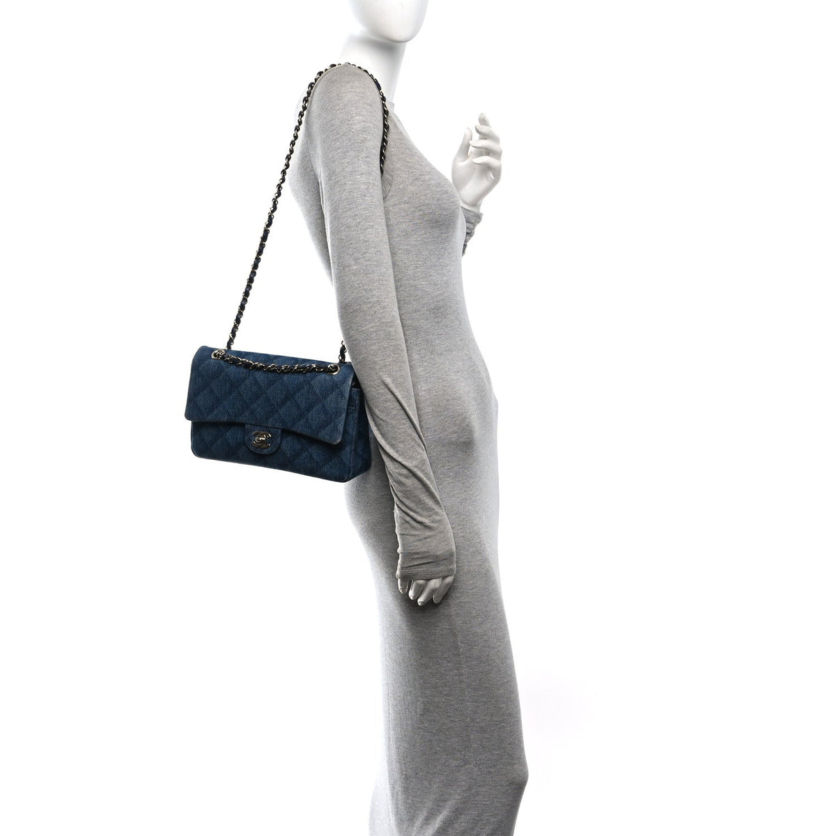 Medium Quilted Flap Shoulder Bag - Blue