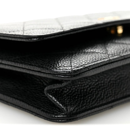 Quilted Caviar Wallet Bag - Black