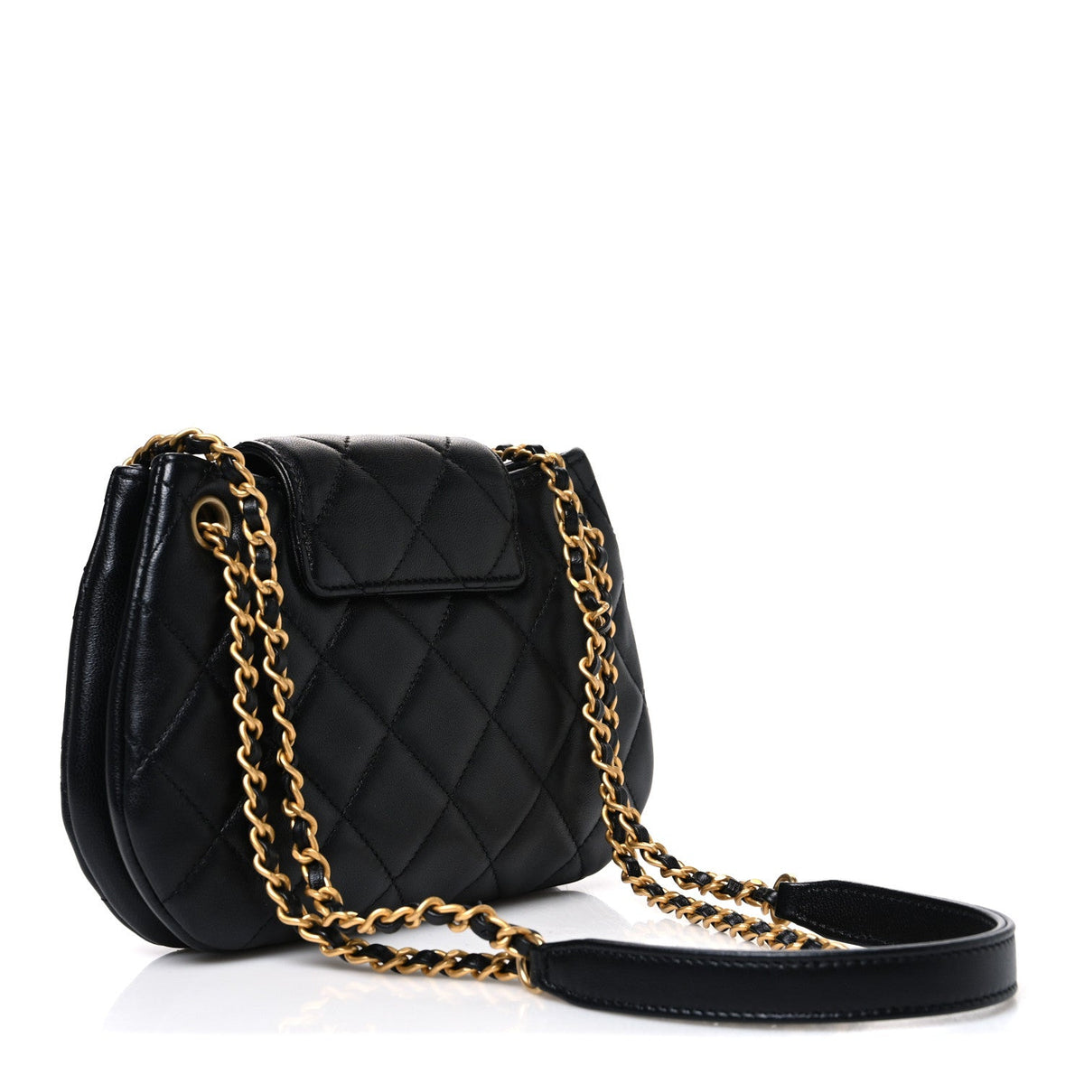 Small Quilted Lambskin Flap Shoulder Bag - Black