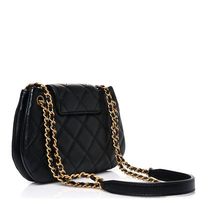 Small Quilted Lambskin Flap Shoulder Bag - Black