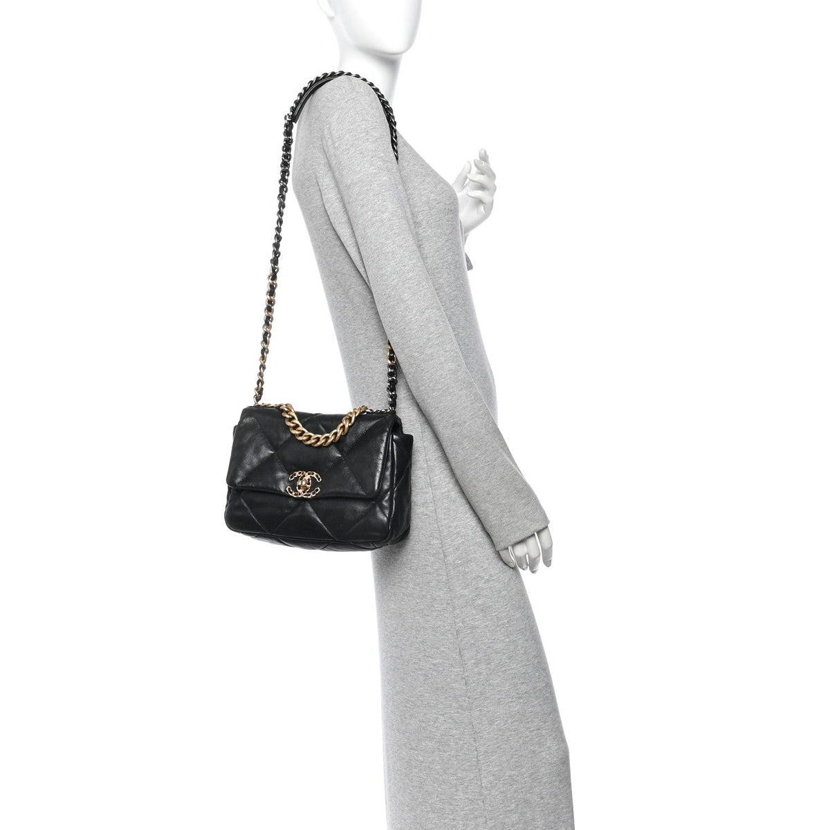 Medium Quilted Goatskin Flap Shoulder Bag - Black