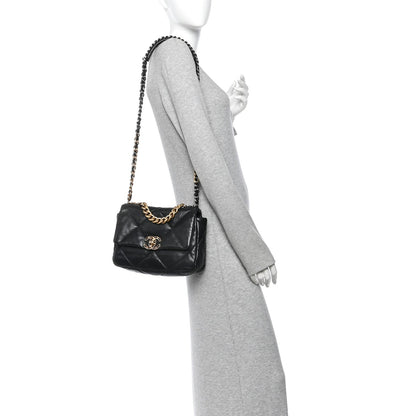 Medium Quilted Goatskin Flap Shoulder Bag - Black