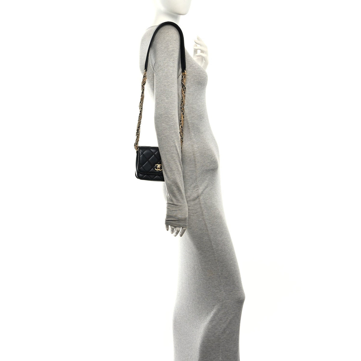 Small Quilted Lambskin Flap Shoulder Bag - Black