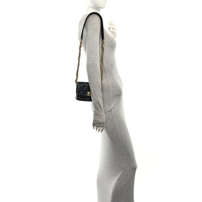 Small Quilted Lambskin Flap Shoulder Bag - Black