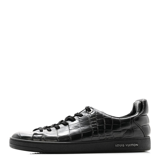 Calfskin Crocodile Embossed Frontrow Sneakers 8 Black