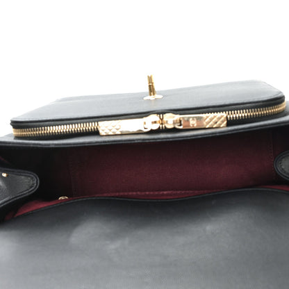 Large Quilted Caviar Flap Shoulder Bag - Black