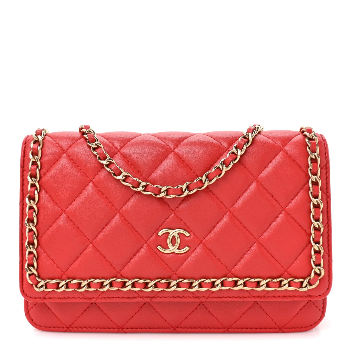 Quilted Lambskin Wallet Bag - Red