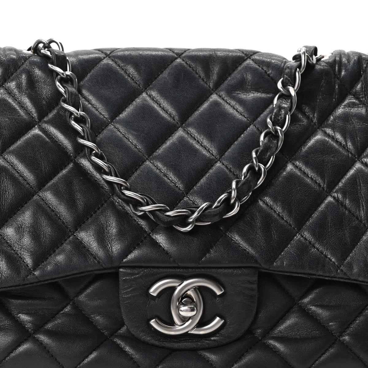 Quilted Lambskin Flap Shoulder Bag - Black