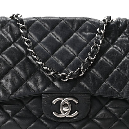 Quilted Lambskin Flap Shoulder Bag - Black