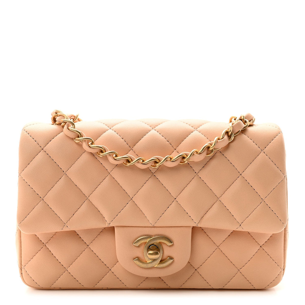 Mini Quilted Lambskin Flap Shoulder Bag - Tan