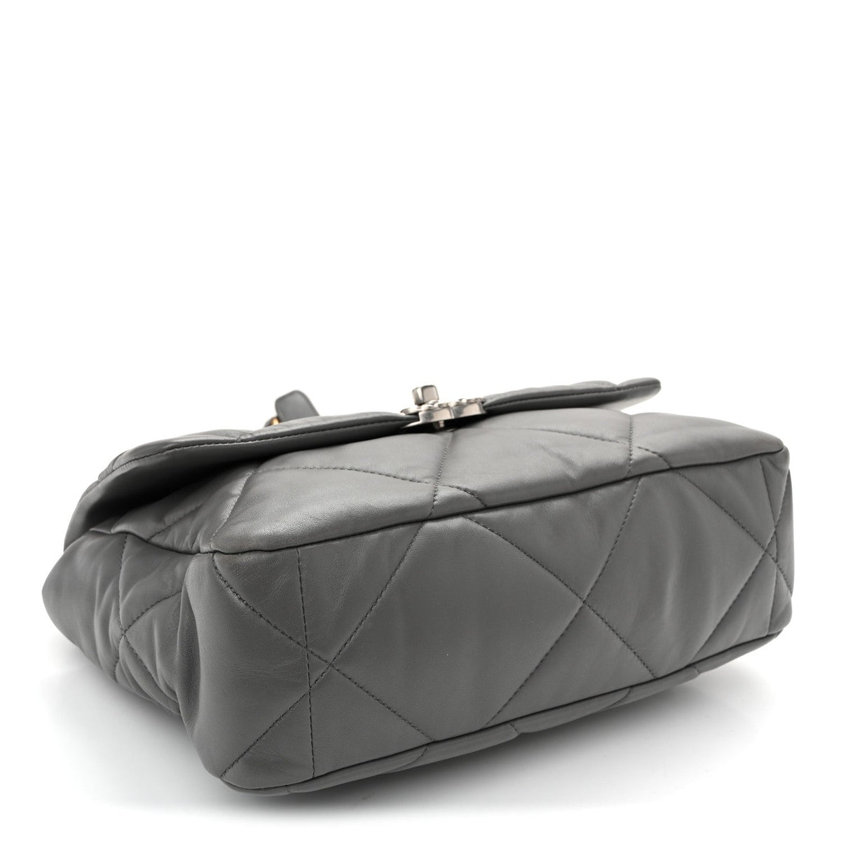 Large Quilted Lambskin Flap Shoulder Bag - Grey