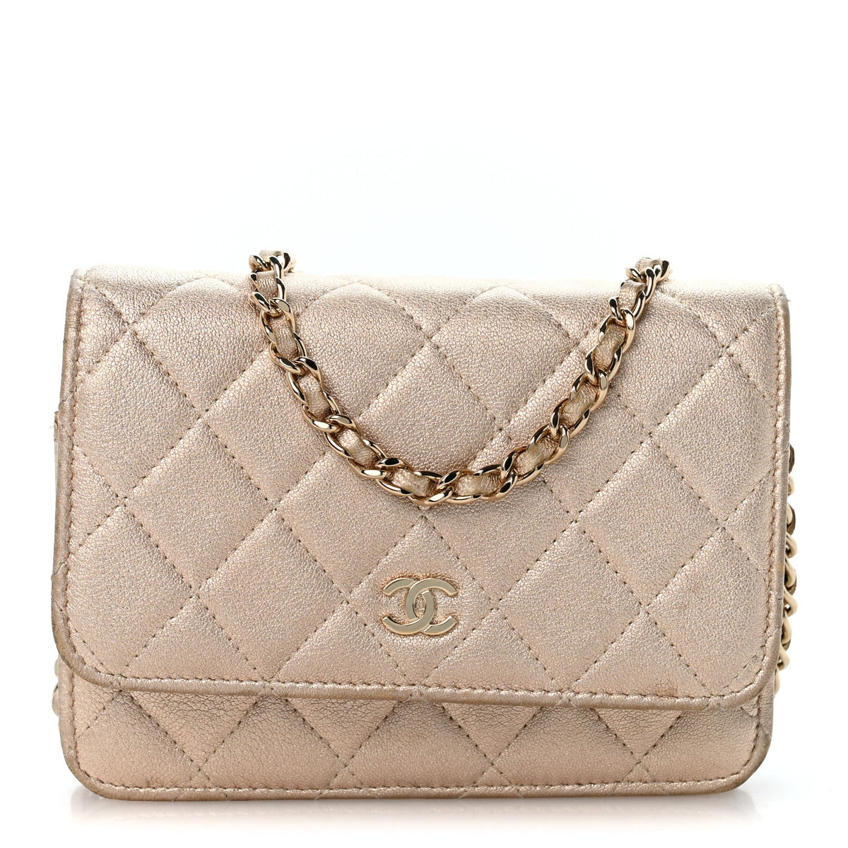 Mini Quilted Lambskin Wallet Bag - Gold