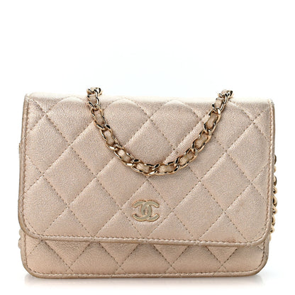 Mini Quilted Lambskin Wallet Bag - Gold