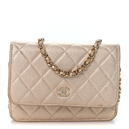 Mini Quilted Lambskin Wallet Bag - Gold
