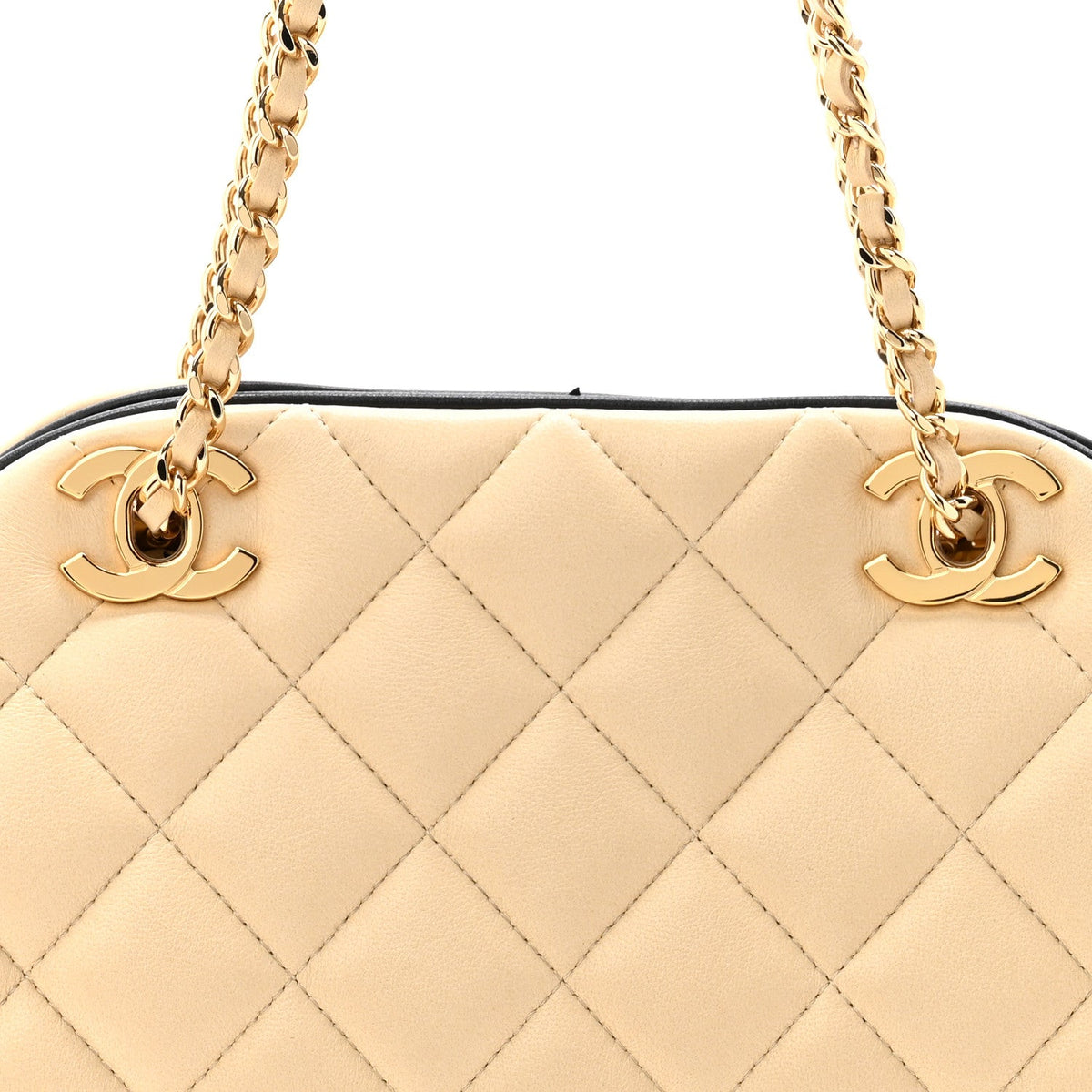 Quilted Lambskin Clutch Bag - Beige