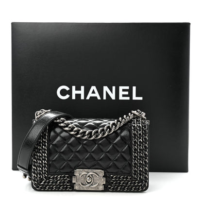 Small Quilted Calfskin Flap Shoulder Bag - Black