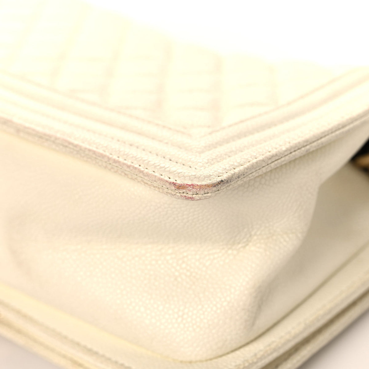 Medium Quilted Caviar Flap Shoulder Bag - White