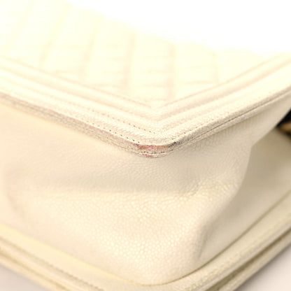 Medium Quilted Caviar Flap Shoulder Bag - White