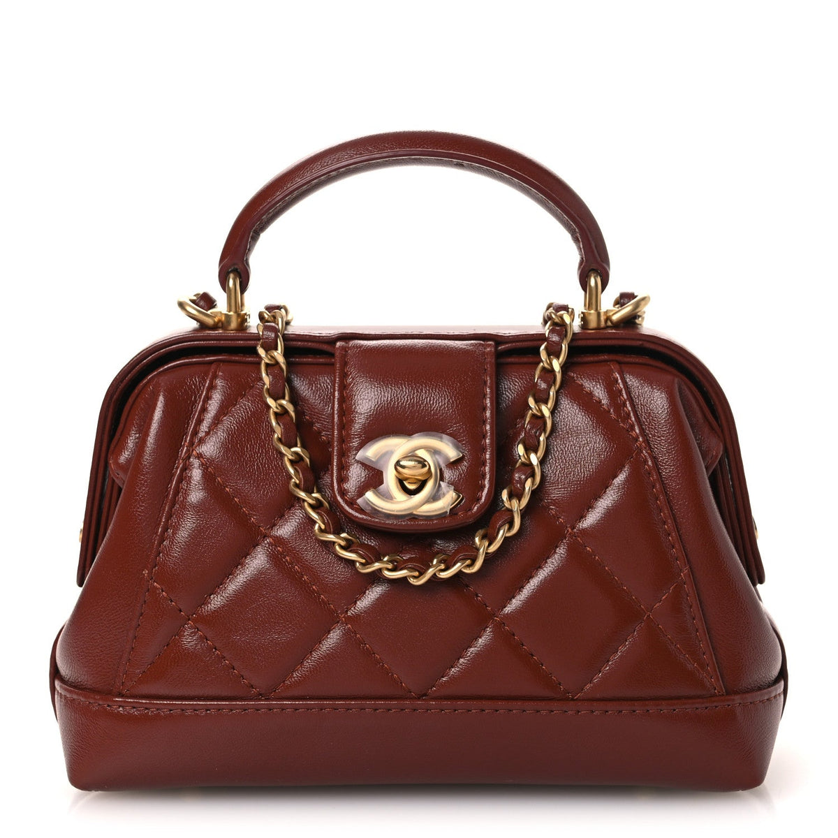 Mini Quilted Lambskin Handbag - Brown
