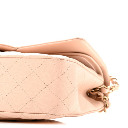 Medium Quilted Caviar Flap Shoulder Bag - Beige