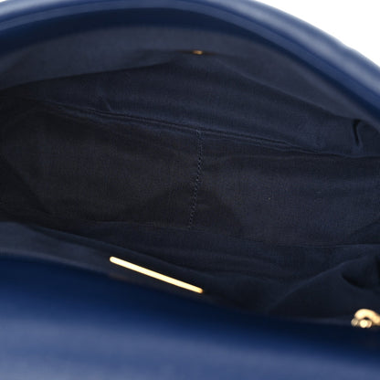 Large Quilted Goatskin Flap Shoulder Bag - Blue