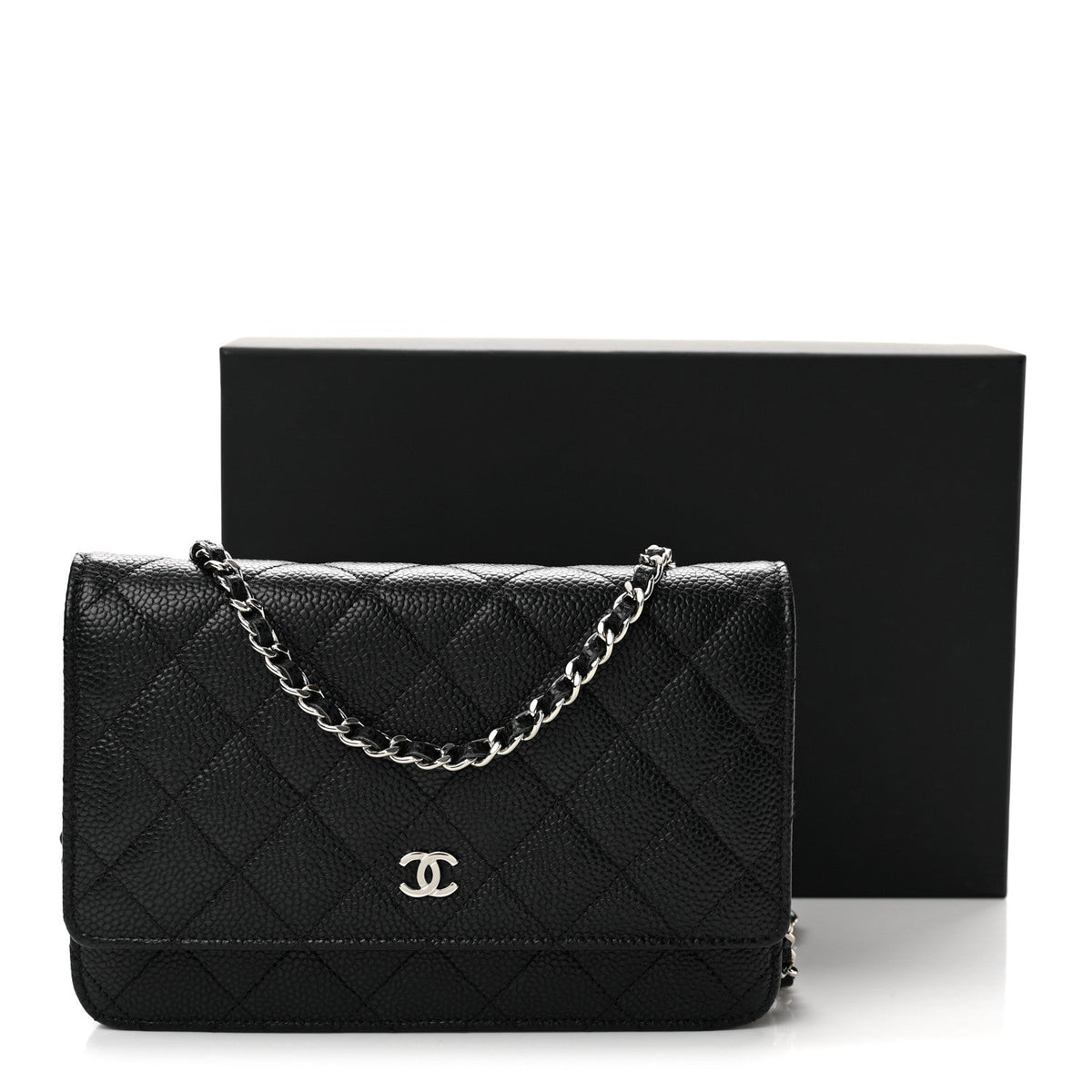 Quilted Caviar Wallet Bag - Black