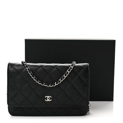 Quilted Caviar Wallet Bag - Black