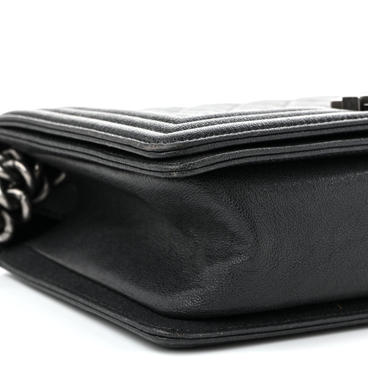 Medium Quilted Caviar Flap Shoulder Bag - Grey