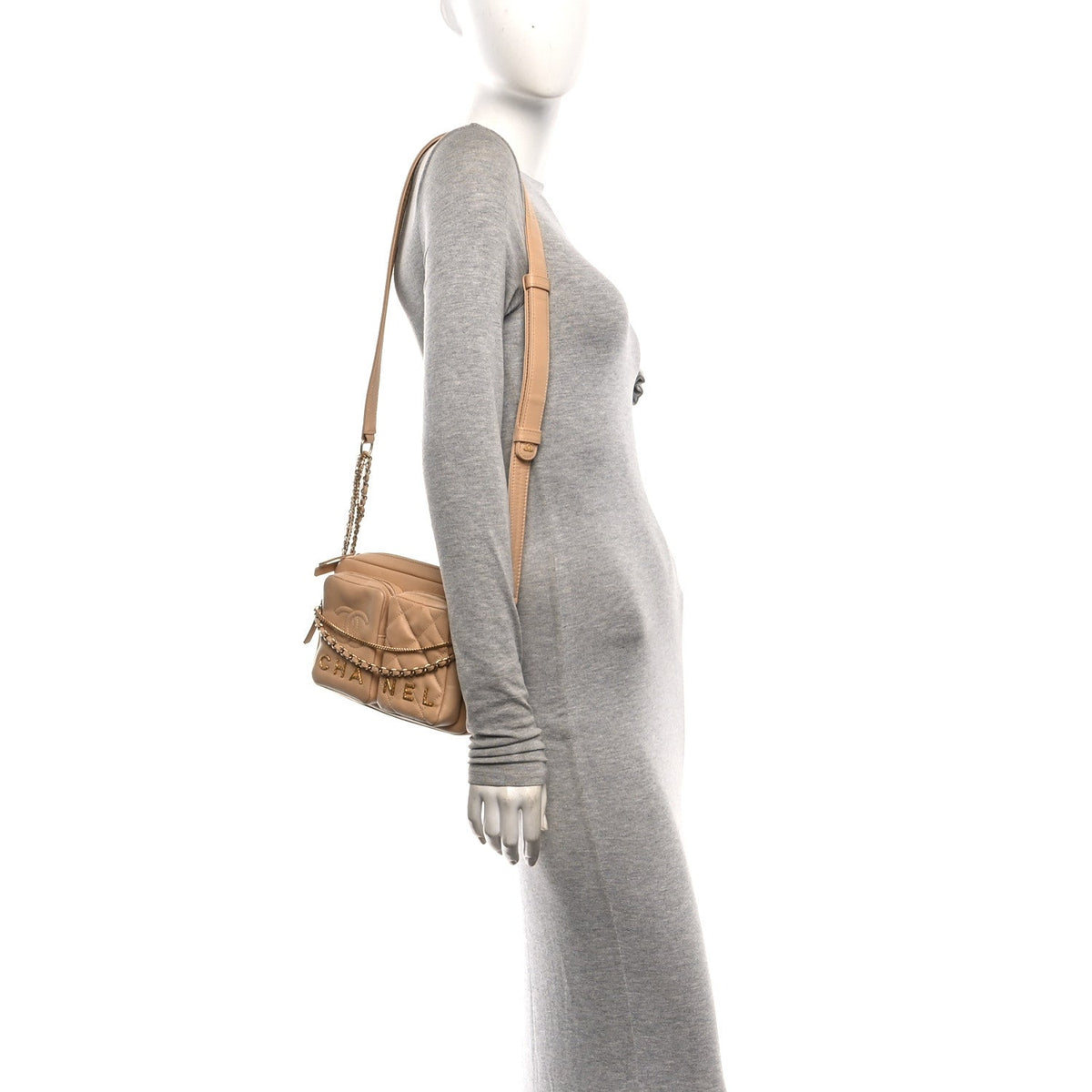 Small Quilted Calfskin Handbag - Beige