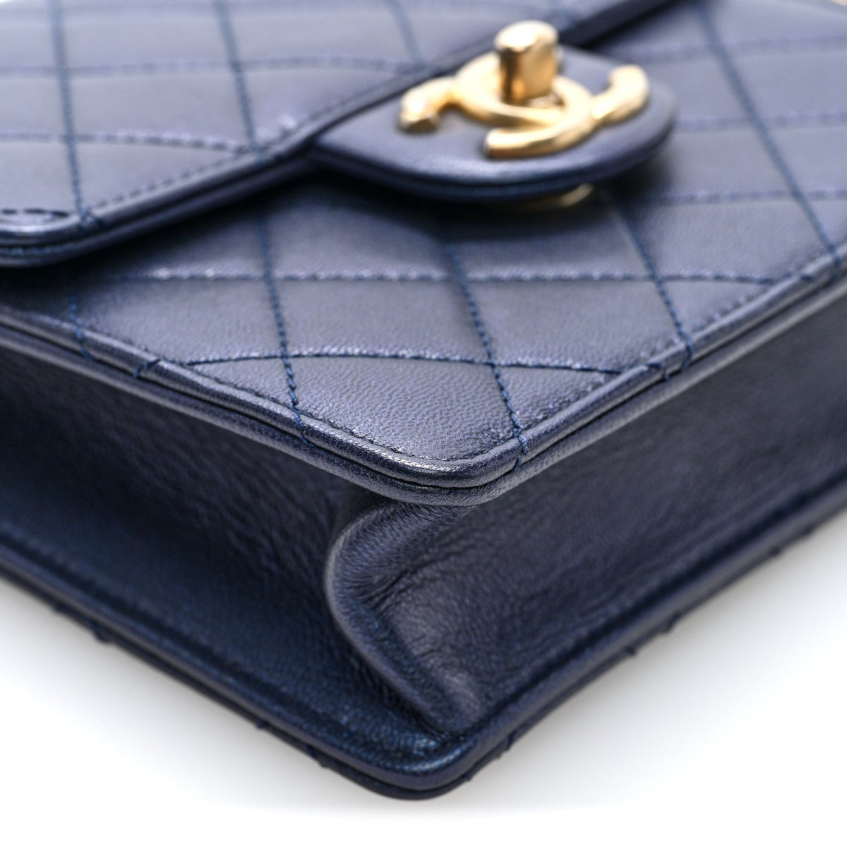Quilted Lambskin Flap Shoulder Bag - Blue