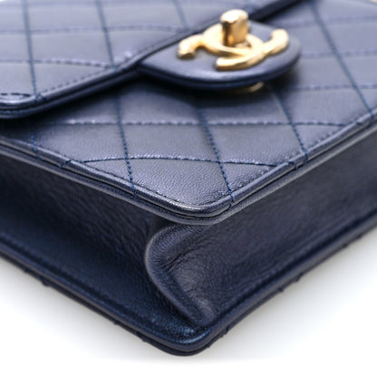 Quilted Lambskin Flap Shoulder Bag - Blue