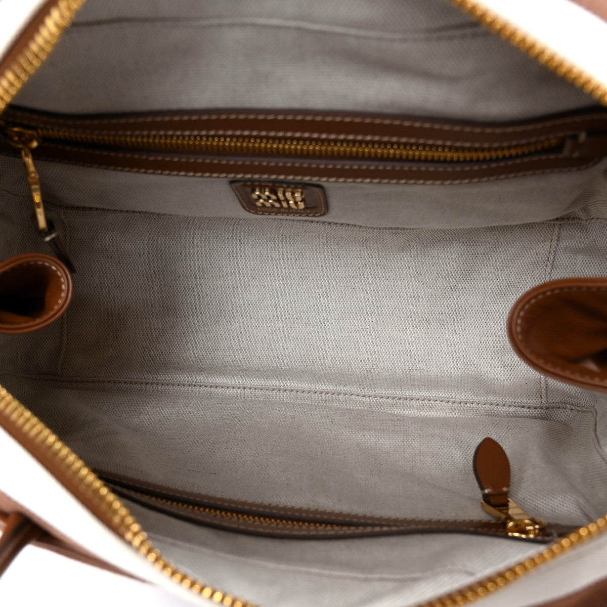 Large Calfskin Canvas Handbag - Natural