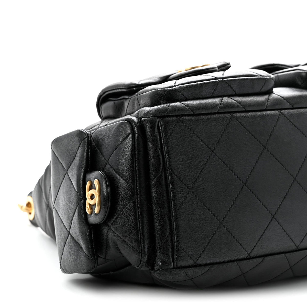 Large Quilted Lambskin Hobo Bag - Black