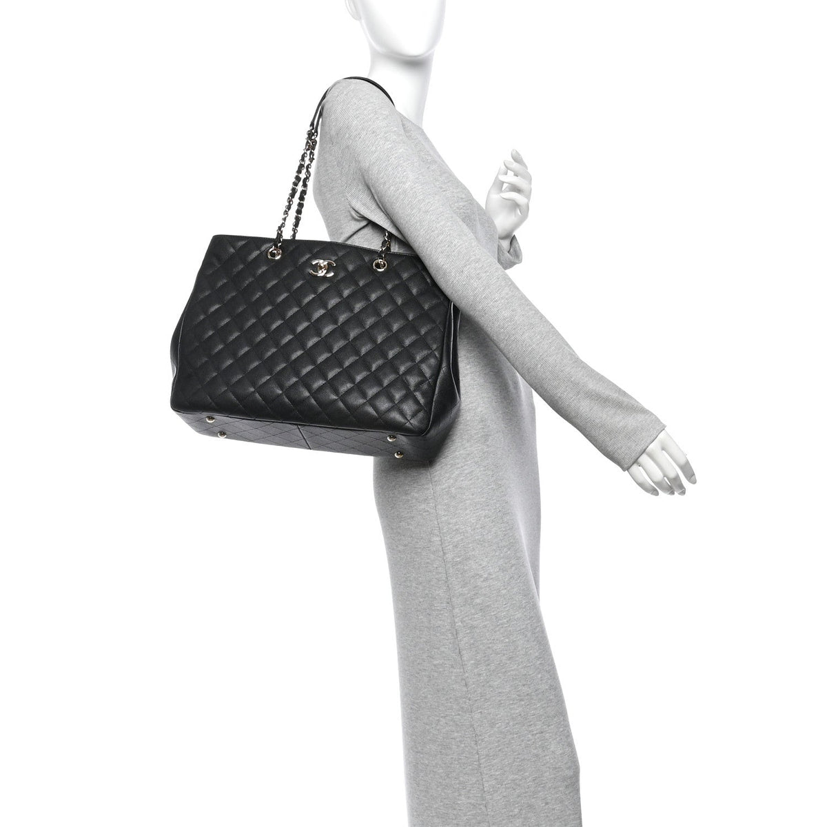 Small Quilted Caviar Tote Bag - Black
