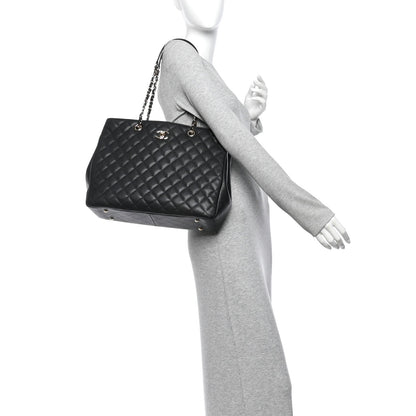 Small Quilted Caviar Tote Bag - Black