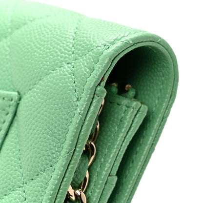 Quilted Caviar Wallet Bag - Green