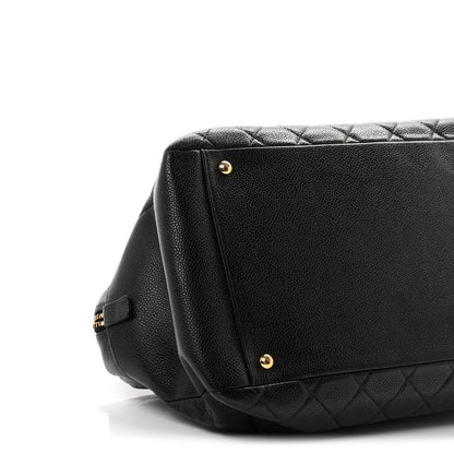 Quilted Caviar Tote Bag - Black