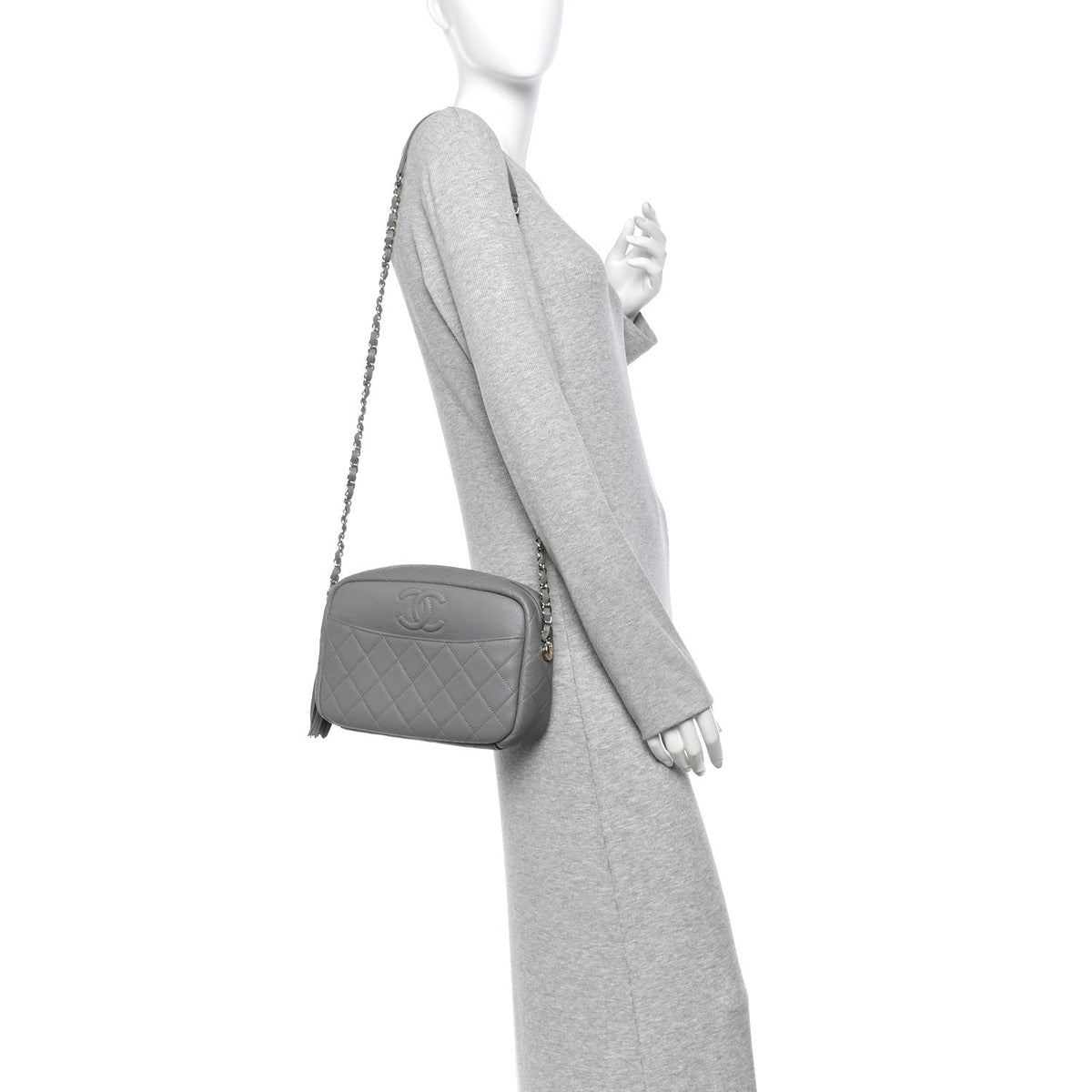 Small Quilted Caviar Handbag - Grey