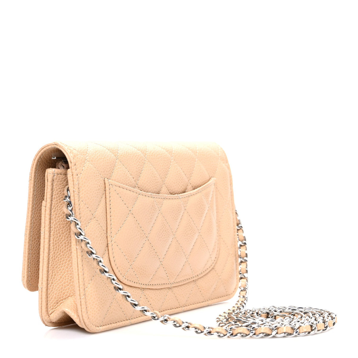 Quilted Caviar Wallet Bag - Beige