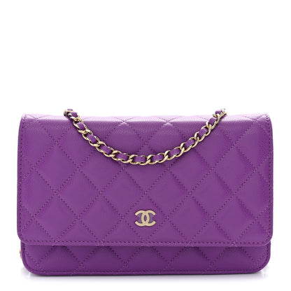 Quilted Caviar Wallet Bag - Purple